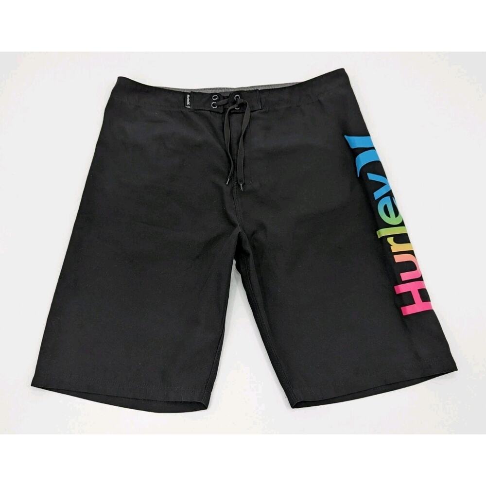 Hurley Boys Mens Bright Black Rainbow Boardshorts Swim Trunks Size 18/29